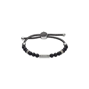 Diesel Dx1151 Beaded Agate Bracelet Black Silver - Picture 1 of 1