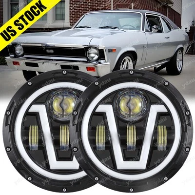 Pair 7" Round Projector LED Headlights Hi/Lo Beam For Dodge Dart 64-1976 Raider - Image 1 of 4