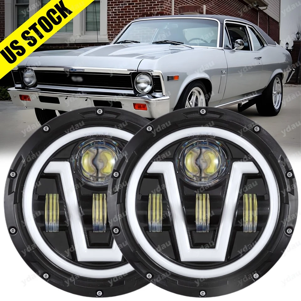 Par de faros LED proyectores redondos de 7" haz alto/bajo para Dodge Dart 64-1976 Raider Foto 1 de 4