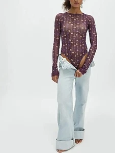 Free People Up All Night Printed Bodysuit Berry Bandit Size Small Nwot - Picture 1 of 5