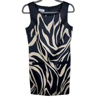Vestido Vaina Alyx Limited Negro Tostado Estampado Cebra Satinado Sin Mangas Cuello Redondo Talla 6 Foto 1 de 4