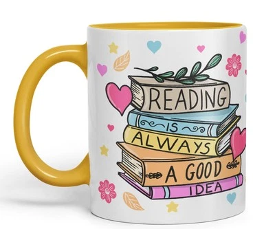 VIXAR Reading is Always a Good Idea Book Reader Gift Presents Coloured Ceramic Mug Cup