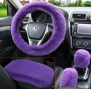 4 Pcs/Set Fluffy Faux Wool Car Steering Wheel Cover & Furry Auto Center Conso... - Picture 1 of 5