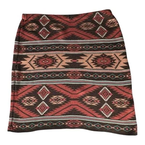 Peruvian Connection Pima Cotton Azteca Print Spandex Skirt Sz XL Knee Length - Picture 1 of 9