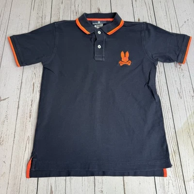 Psycho Bunny Polo Shirt Kids Boys Size Large 14-16 Navy Blue Pique Knit Logo - Image 1 of 4