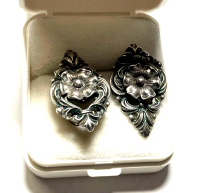 50er J Ohrclips 835 Silber Landhaus Dirndl Trachtenmode Handarbeit sehr apart - Bild 1 von 4