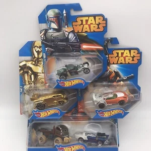 2015 Hot Wheels Star Wars Lot Of 5 Chewy Han Luke C-3P0 Boba Fett New - Picture 1 of 9