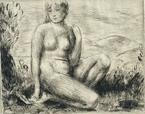 Grabado en punto seco Kenneth Hayes Miller C1930. Diosa griega desnuda Psique. Firmado - Imagen 1 de 11