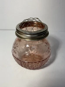 Vtg Pink Pressed Glass Flower Bowl With Wire Lid - Picture 1 of 5