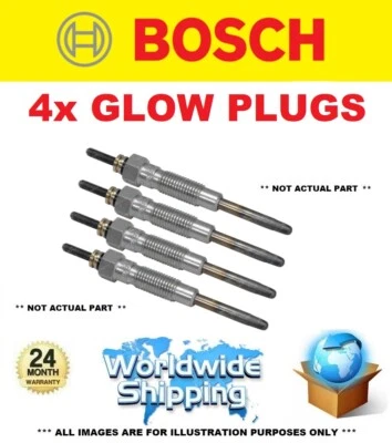 4x BOSCH GLOW PLUGS for KIA SPORTAGE 2.0 CRDi AWD 2010->on - Image 1 of 4