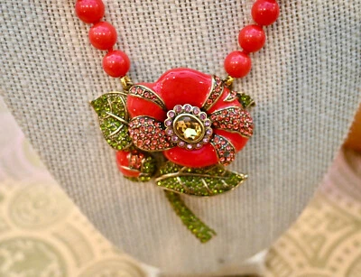 NUEVO EN CAJA $180 HEIDI DAUS incipiente romance esmalte cristal floral collar con cuentas coral Foto 1 de 4