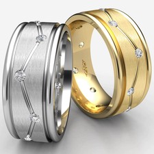 Wedding Band 14k Gold 0.30 Ct. Zig-Zag Matte Bezel Round Diamond Eternity Men's