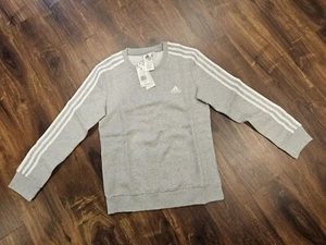New Adidas Women's Essentials 3-Stripes Lifestyle Sweatshirt Gray With White - Picture 1 of 2