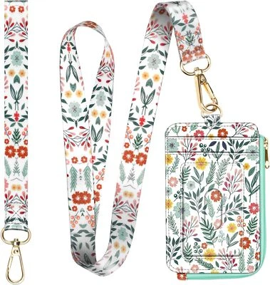 2-in-1 ID Badge Holder Wallet Credit Card Holders with Wristlet & Neck Lanyard - Image 1 of 4