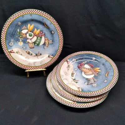 (4) Sakura Debbie Mumm Navidad "SNOW ANGEL VILLAGE" 8" Platos Ensalada Postre Foto 1 de 4
