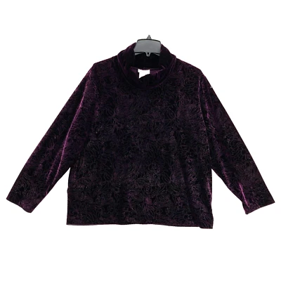 Pullover Coldwater Creek PXL Púrpura Terciopelo Floral Capucha Cuello Manga Larga Foto 1 de 4