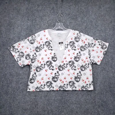 NUEVO Top Rue21 para mujer XL extra grande blanco corto dragón cereza manga corta cuello en V Foto 1 de 4