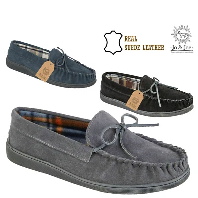 Mens Moccasin Slippers size 7 8 9 10 11 12 Real Leather Suede Shoes - Image 1 of 4