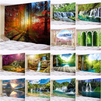 3D Large Scenery Tapestry Balcony River Waterfall Wall Hanging Backdrop Wall Art - Image 1 of 3