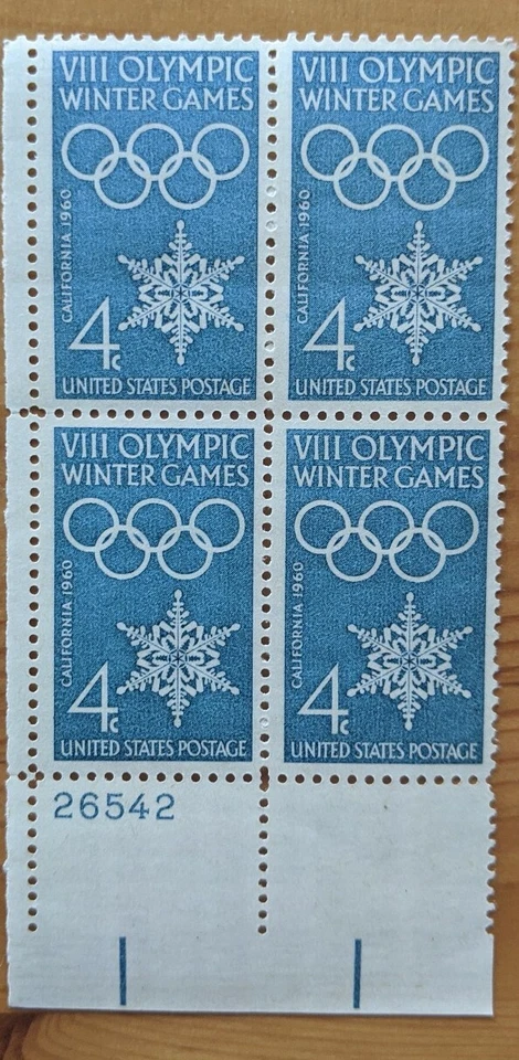 USPS  Winter Olympics 62 Years Ago  Scott # 1146 1960 Plate Block Of Four MNH - Image 1 of 1