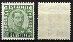 Iceland 1922, Overpr 10Aur on 5Aur Christian X MNH, Mi 110 cat 22€ (ISL110006) - Picture 1 of 1
