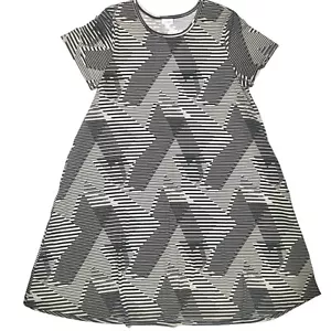 Vestido de bolsillo M para mujer LuLaRoe Jessie a rayas geométrico negro marfil blanco NUEVO - Imagen 1 de 3