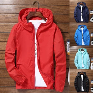 Men's Waterproof Rain Jacket Hooded Breathable Lightweight Windbreaker Outwear - Picture 1 of 16