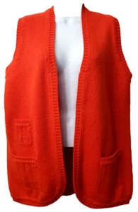Vintage 70s WOOL Sweater Vest L XL 40 Knit Long Line POCKETS Orange Hippie Disco - Picture 1 of 7