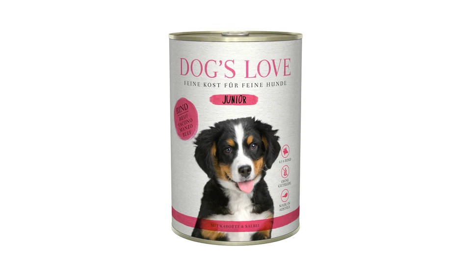 Dog's Love Men� Junior Rind Karotte Salbei 18x 400 g Nassfutter getreidefrei - Bild 1 von 1