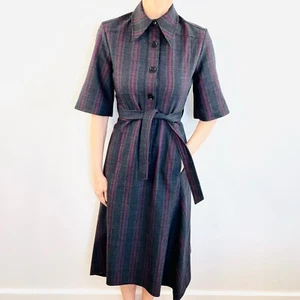 Scanlan Theodore Size 6 XS Charcoal Striped Tailored Shirt Dress Designer - Foto 1 di 12
