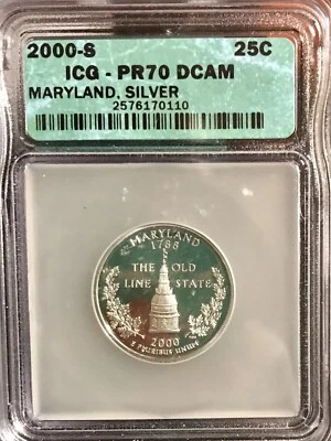 2000 S Silver 25C Maryland State Quarter PR70DCAM ICG - Image 1 of 2