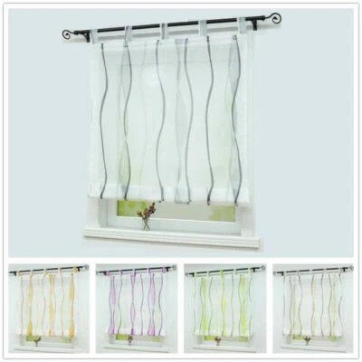 Raffrollo mit Schlaufen Welle Raffgardine Wohnzimmer Küche Voile Vorhänge Modern - Bild 1 von 4