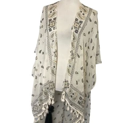 Steve Madden чистый слоновой кости пейсли печать кимоно с кисточки детали, один размер, новый с Ярлыками!! - Изображение 1 из 4