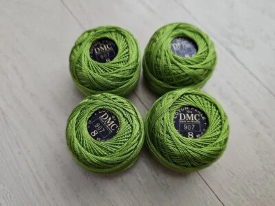 Lot 4DMC Pearl/Perle Cotton Thread Crochet Floss Balls Size 8 GREEN 907 10g 95yd - Image 1 of 4