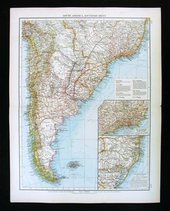 1900 Times Map Argentina Chile Uruguay Brazil Rio de Janeiro South America Cone - Picture 1 of 1