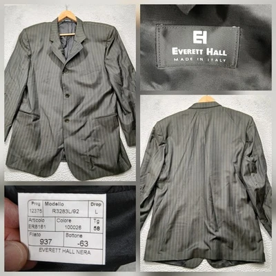 Everett Hall Made in Italy Blazer Men's 58L Gray Pinstripe Wool Cerruti 150's - Image 1 of 4