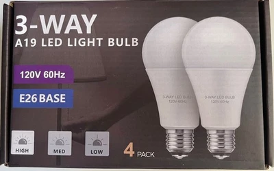 3 Way Light Bulbs 40 60 100 Equivalent Warm White 3000K, Standard A19 4 pack - Image 1 of 4