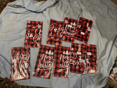 9 Christmas Red Black White, Disposable Plastic 54" X 108" Tablecloths - Image 1 of 3