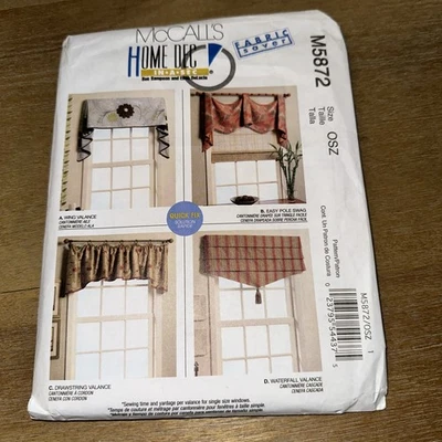 McCalls Window Valance & Swag Sewing Pattern Home Decor in A Sec M5872 UNCUT - Image 1 of 4