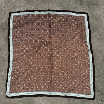 Pocket Square Mens One Size Brown Blue Black Geometric Pattern Rolled Edge Hanky - Image 1 of 4