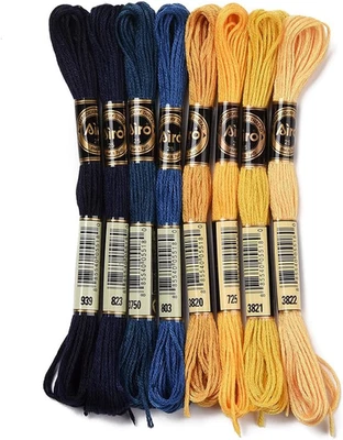 8 Skeins Embroidery Floss Bracelet Thread String 6 Strands Black Blue Yellow Gra - Image 1 of 4