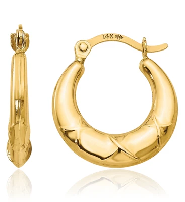 14K Solid Yellow Gold Crisscross Small Hoop Earrings - Image 1 of 4