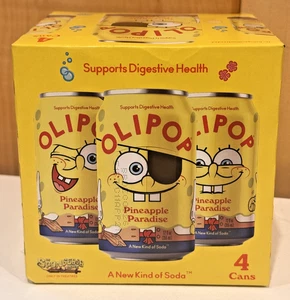 SPONGEBOB OLIPOP Spongebob PINEAPPLE PARADISE Prebiotic Soda LIMITED 4-PACK NEW - Picture 1 of 4