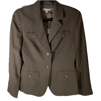 Blazer de mujer Ann Taylor talla 0 marrón de lana y rayón traje chaqueta botones de negocios Foto 1 de 4