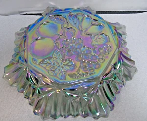 VTG Iridescent Smoky Gray Carnival Glass Scalloped Dish 9" Fruit Bowl - Picture 1 of 12
