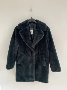 New Look Faux Fur Coat Dark Green Mid Length UK 12-14 - BNWT RRP £45 - Picture 1 of 9