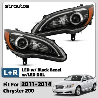 LED Headlight For 2011-2014 Chrysler 200 w/LED DRL w/Black Bezel Left+Right Pair Foto 1 de 4
