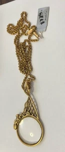 1928 Floral Design Magnifier Pendant On 28” Gold Tone Chain Necklace With Tag - Picture 1 of 7