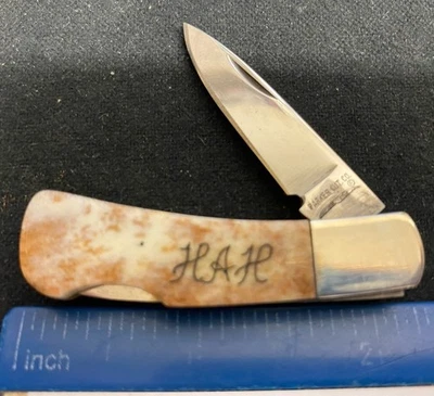 Cuchillo pequeño Parker Cut Co., mangos lisos de hueso Appaloosa, H.A.H. Foto 1 de 4