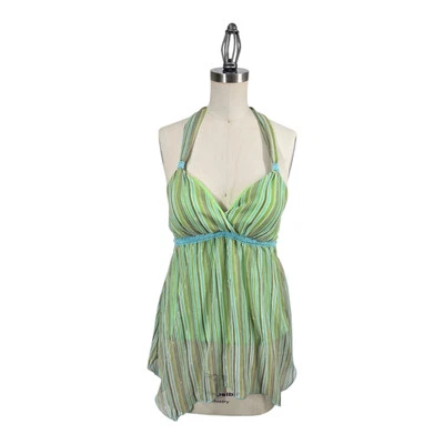 De Colección Jordache Halter Babydoll Top Talla S Verde Rayas Encaje Acolchado Sujetador Boho Hippie  Foto 1 de 4